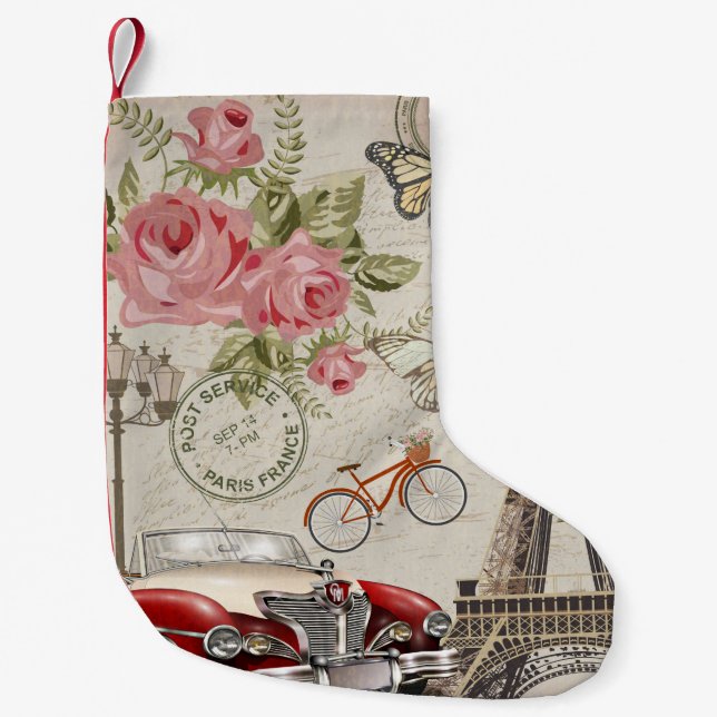 Paris vintage postcard. small christmas stocking (Front)