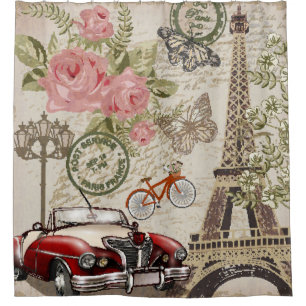 Paris Vintage: Postcard Style Shower Curtain