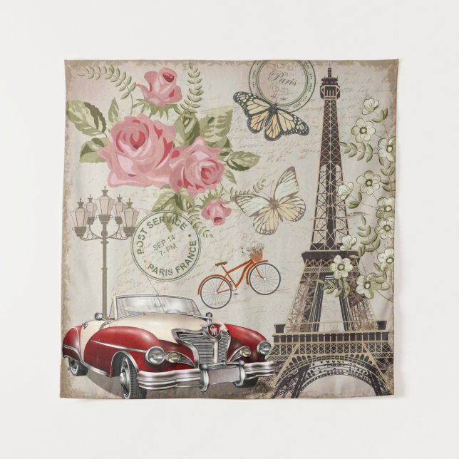 Paris vintage postcard. tapestry (Front)