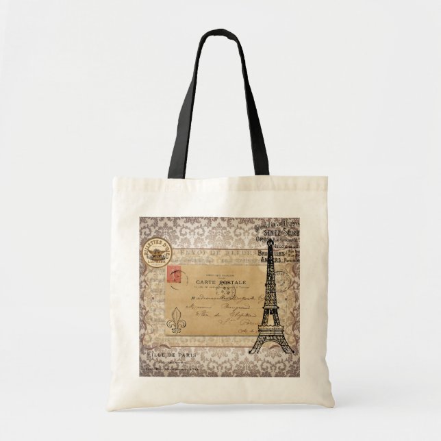 Paris Vintage Shabby Chic Eiffel Tower Tote Bag (Front)