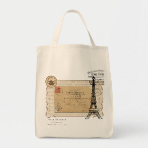 Paris Vintage Shabby Chic Eiffel Tower Tote Bag