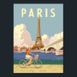 Paris - Vintage Travel Poster<br><div class="desc">Summer in Paris is an unforgettable experience. Woman riding a vintage / retro bicycle with Eiffel Tower on the background.</div>