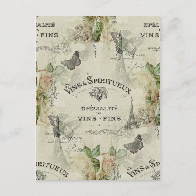 Paris Vintage Wine and Roses Postcard (Front)