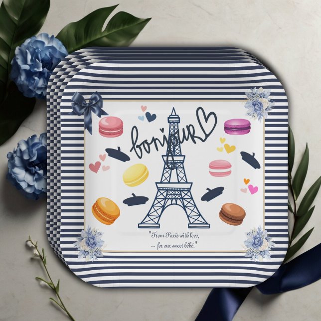 Paris w/ Love for Our Sweet Bebe Baby Shower  Paper Plate (Creator Uploaded)