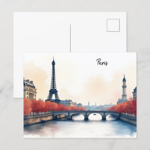 Paris watercolor art postcard