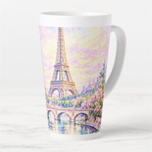 Paris Watercolor Eiffel Tower Pink Floral French Latte Mug