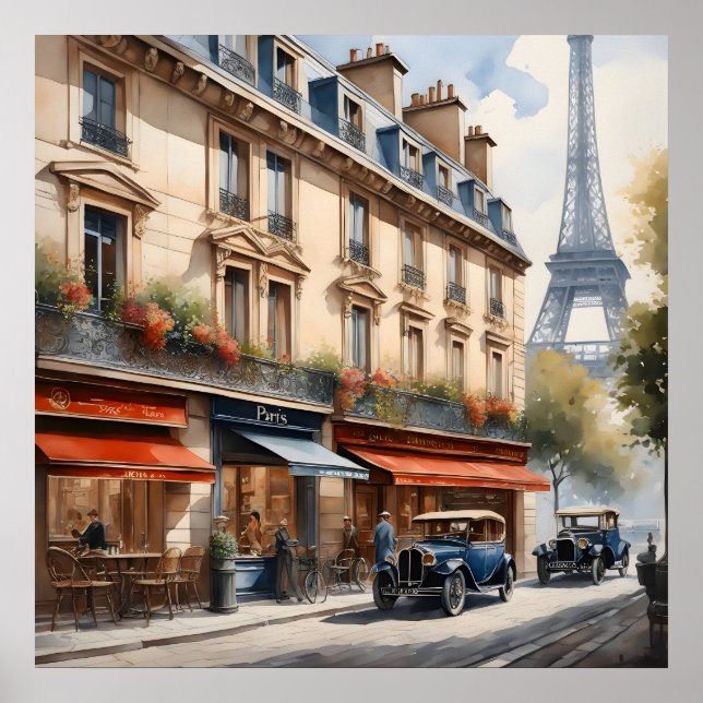 Paris watercolor painting  poster (Front)