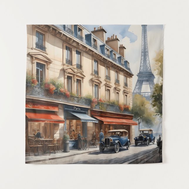 Paris watercolor painting  tapestry (Front)