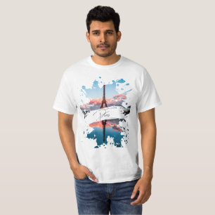 Paris Watercolor Splash Art T-Shirt Eiffe Tower