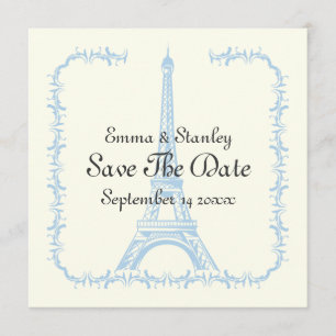 Paris wedding blue Eiffel Tower Save the Date card