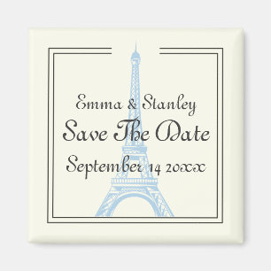 Paris wedding blue Eiffel Tower Save the Date Magnet