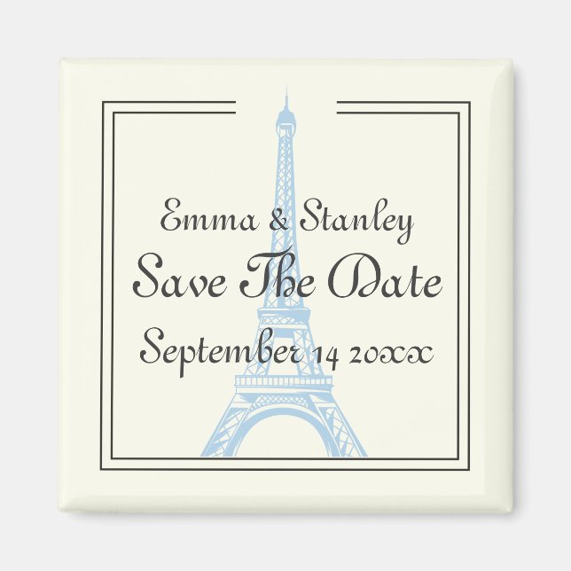 Paris wedding blue Eiffel Tower Save the Date Magnet (Front)