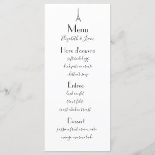 Paris Wedding Menu