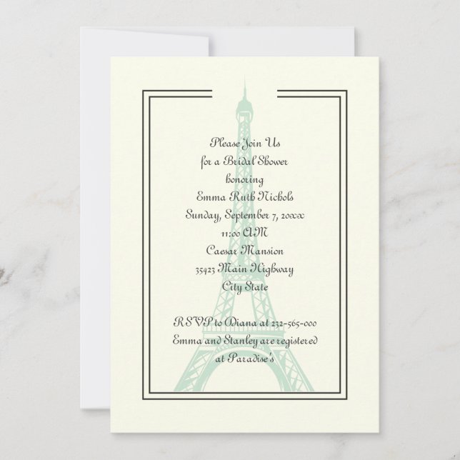 Paris wedding mint Eiffel Tower bridal shower Invitation (Front)