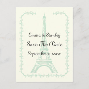 Paris wedding mint Eiffel Tower Save the Date Announcement Postcard