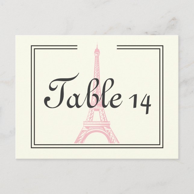 Paris wedding pink Eiffel Tower ivory table number Postcard (Front)