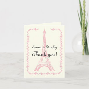 Paris wedding pink Eiffel Tower ivory Thank You Card
