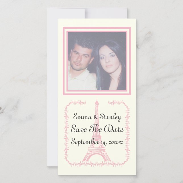 Paris wedding pink Eiffel Tower Save the Date (Front)