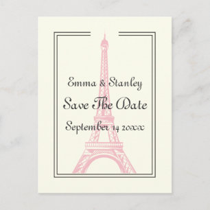 Paris wedding pink Eiffel Tower Save the Date Announcement Postcard