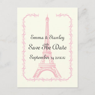 Paris wedding pink Eiffel Tower Save the Date Announcement Postcard
