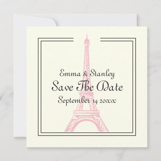 Paris wedding pink Eiffel Tower Save the Date card (Front)