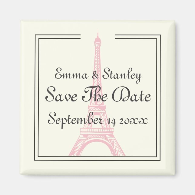 Paris wedding pink Eiffel Tower Save the Date Magnet (Front)