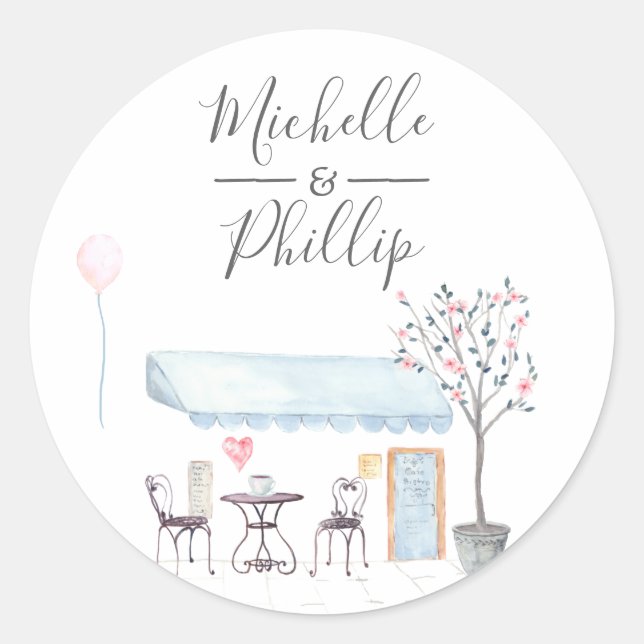 Paris Wedding watercolor wildflowers Classic Round Sticker (Front)