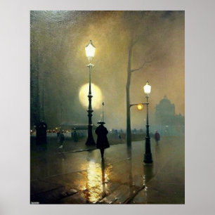 Paris wet evening lamps Impressionism Poster