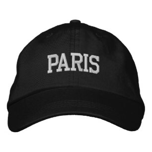 PARIS White Embroidery on Black Embroidered Hat