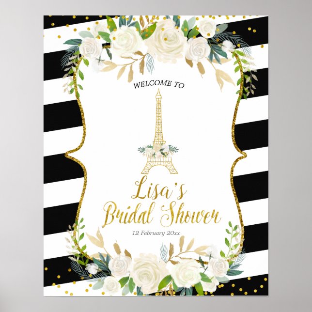 Paris white floral romantic welcome sign (Front)