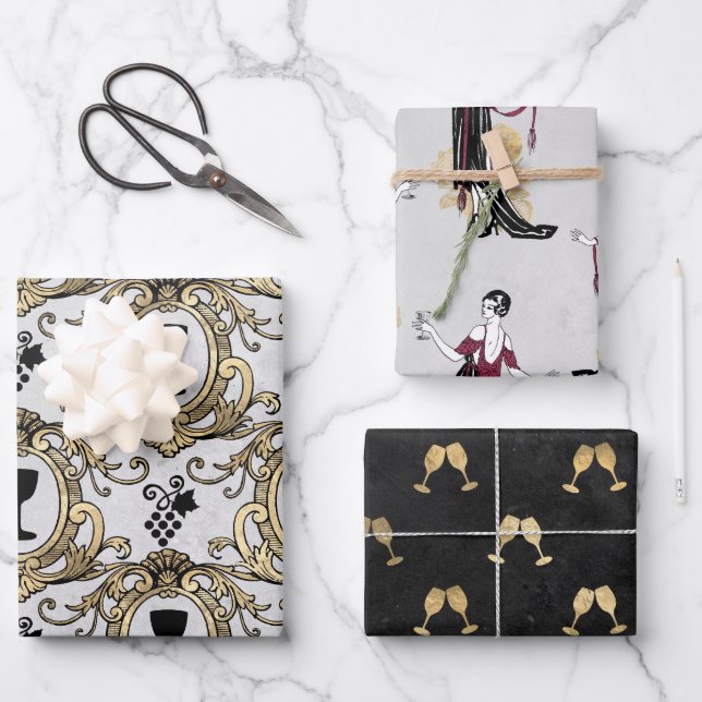 Paris Wine themed Wrapping Paper Sheet (Front)