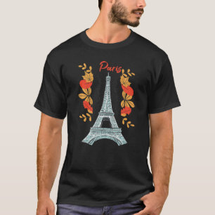 Paris With Autumn Leaves Eiffel Tower in Fall Fren T-Shirt