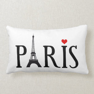 Paris with Eiffel tower and red heart Lumbar Cushion