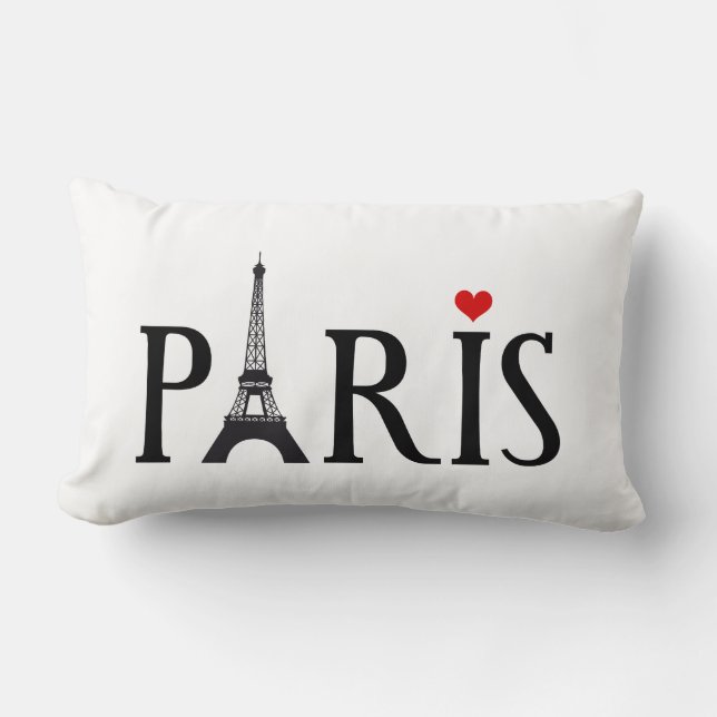 Paris with Eiffel tower and red heart Lumbar Cushion (Front)