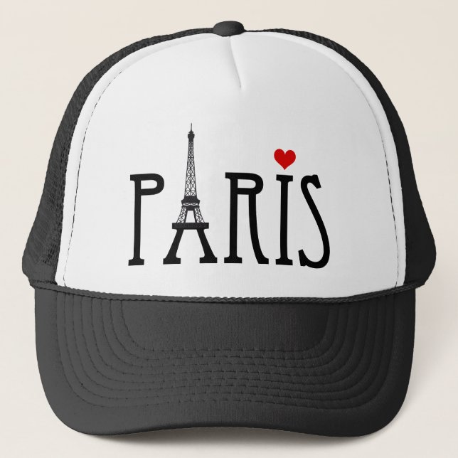 Paris with Eiffel tower and red heart Trucker Hat (Front)
