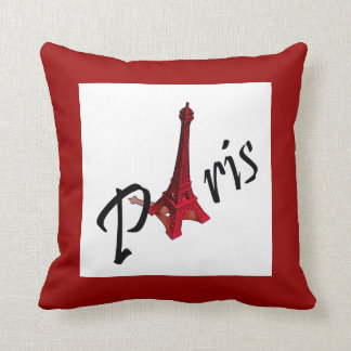 Paris with Eiffel tower on red background Cushion