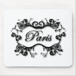 Paris with Scrolls Mouse Pad<br><div class="desc">An elegant scrolling frame with the word Paris written in a lovely scripted font.  The perfect gift for the happy couple who honeymooned in Paris or for your best friend who always wanted to visit the City of Light. Also available in purple.</div>