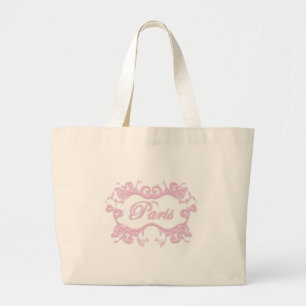 Paris with Scrolls pink Large Tote Bag