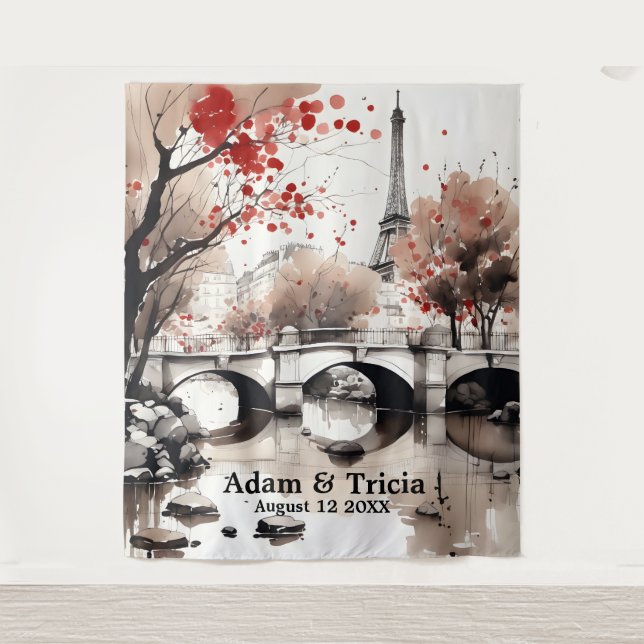 Parisian Autumn Dream Wedding Backdrop Tapestry (Front)