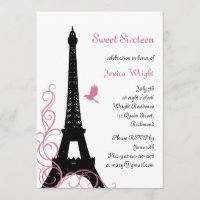 Parisian Birthday Invitation (black and white)