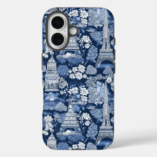 Parisian Blue Toile patterned fabric iPhone 16 Case