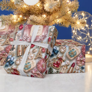 Parisian Blush Blue Christmas Wrapping Paper