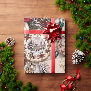 Parisian Burgundy Emerald Christmas Wrapping Paper