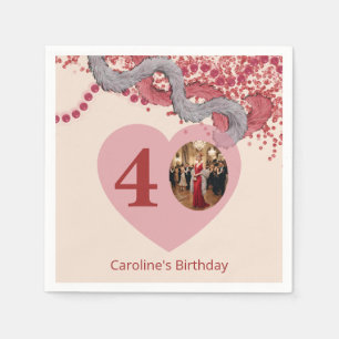 Parisian Cabaret 40th Birthday Photo Red Glitter  Napkin