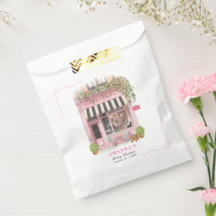 Parisian Cafe Bonjour Bebe Pink Bow Baby Shower Favour Bag