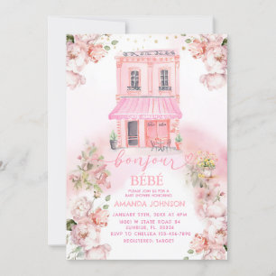 Parisian Cafe Pink Floral Baby Shower Invitation