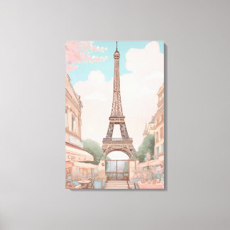 Parisian Café with Eiffel Tower Art Canvas Print