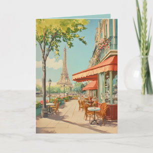 Parisian Café with Eiffel View Card