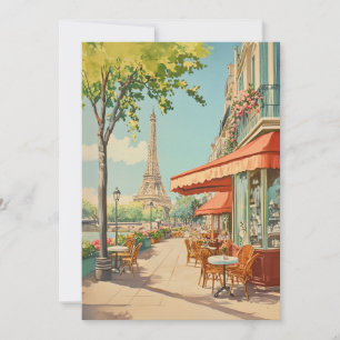Parisian Café with Eiffel View Card