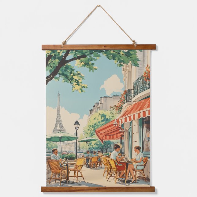 Parisian Café with Eiffel View Hanging Tapestry (Front)
